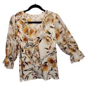 Y2K Floral Ruffled 3/4 Sleeve Peasant Top Women's SMALL